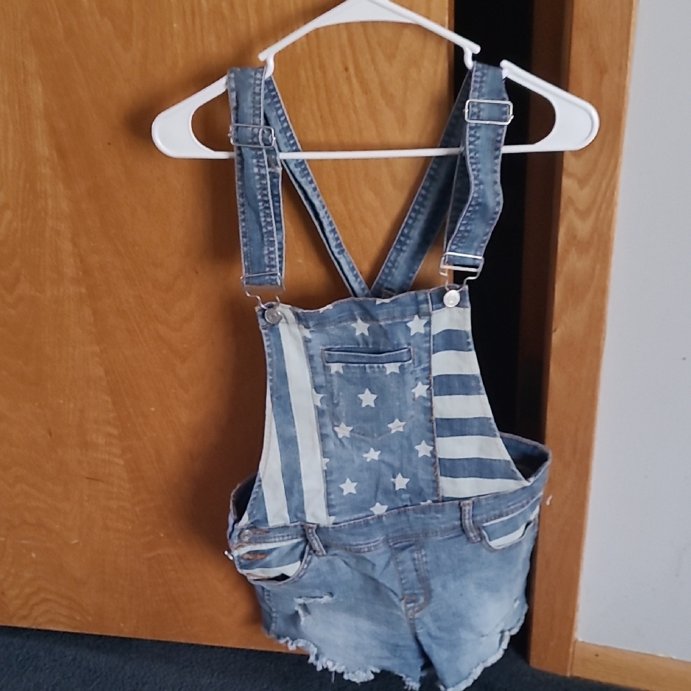 Denim American Flag Overalls